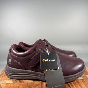FitVille Womens Burgundy Leather Comfort Walking Shoes Size 10EW